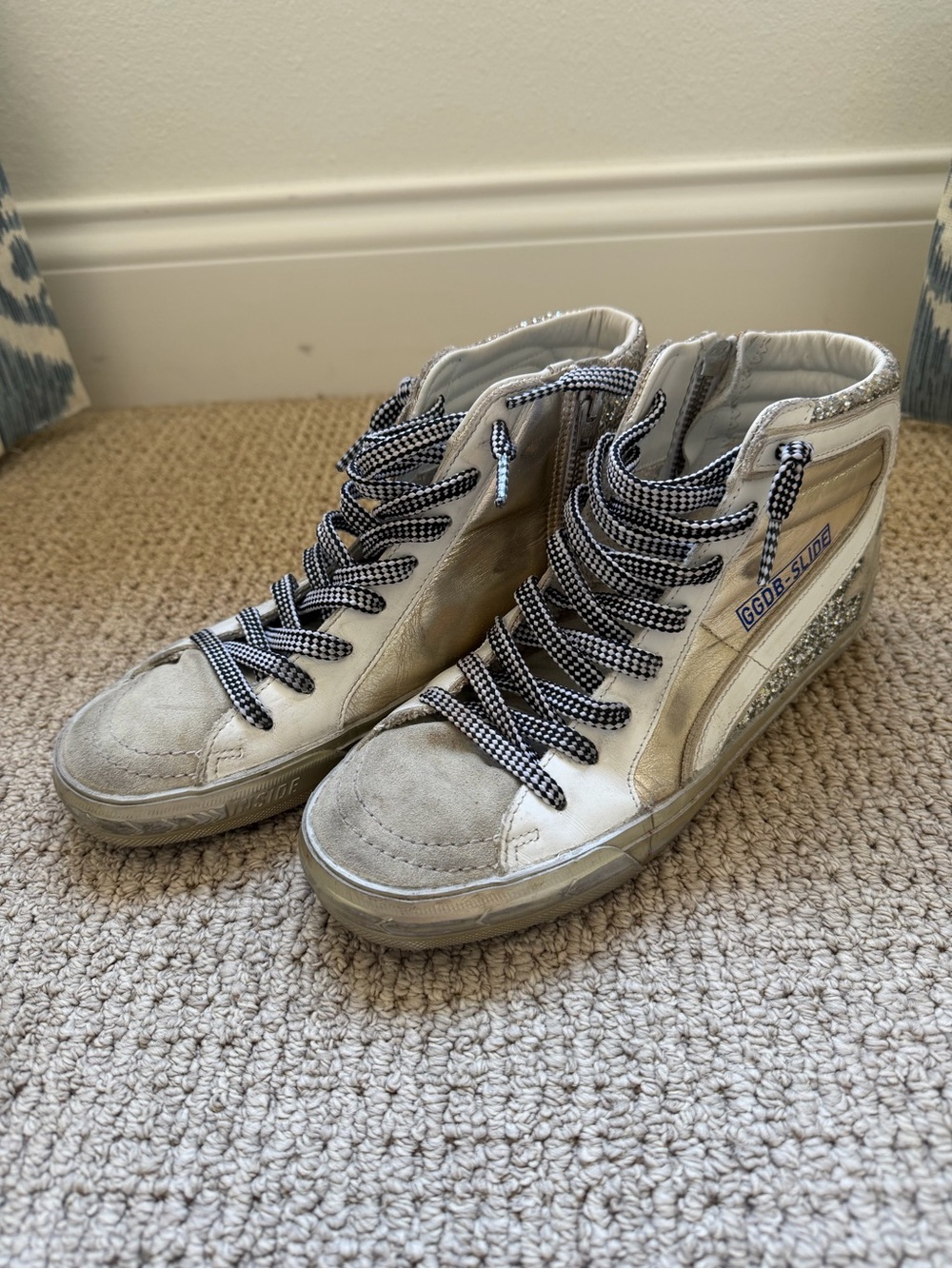 Golden Goose Women's Slide Glitter Leather Sneakers Size 37